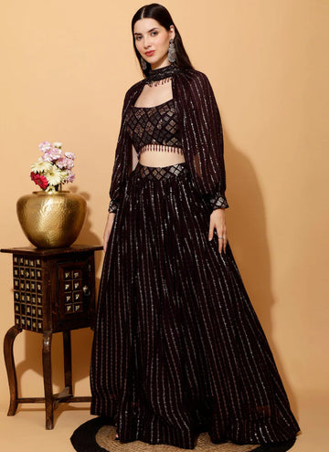 Indowestern Black Georgette lehenga choli with trendy sleeves